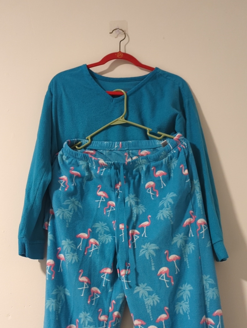 Womens Blue Flamingo Fleece Pajamas Set.